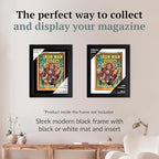 Creative Picture Frames 7 x 10.25 Magazine Comic Book Frame with Full-Strength Glass, Holds Up To A 1/4" Thick Media with Installed Hangers for Easy Mounting, 8x12 Black Frame with Black Mat