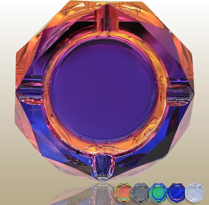 Coomin Crystal Glass Ashtray, Sparkly Cigar Cigarettes Ash Tray, Ashtrays for Smokers Indoor Office Home Desktop Tabletop, Unique Luxury Gifts for Women, Purple