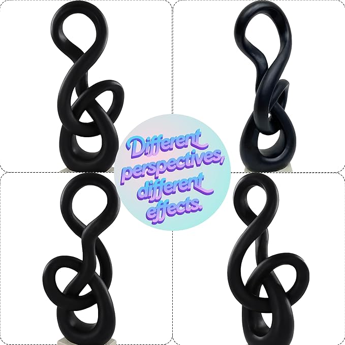 16" Modern Abstract Ribbon Decorative Sculpture, Knot Sculptures,Home Decor,Coffee Table Statues,Dining Living Room Desk Decor,Musical Note,Black