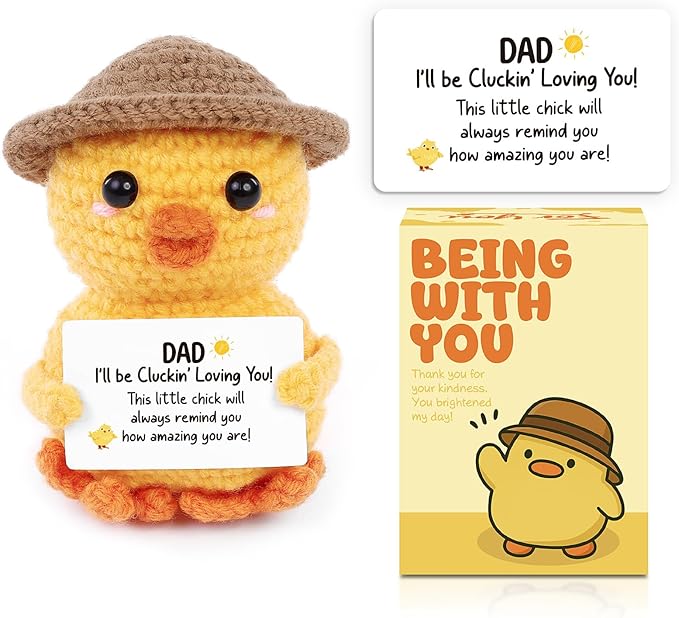 Valentines Gifts for Dad, Handmade Crochet Emotional Support Chicken, Birthday Gifts for Dad, Men, Father in Law, Cute Chicken Desk Decor, Funny I Love You Stocking Stuffers