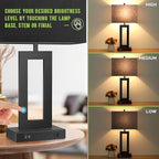 Set of 2 Touch Control Table Lamps with 2 USB Ports&AC Outlet, 3-Way Dimmable Modern Nightstand Lamp Sets, Bedside Black Lamps for Bedroom Living Room End Tables Reading, Bulbs Included, Black Shade