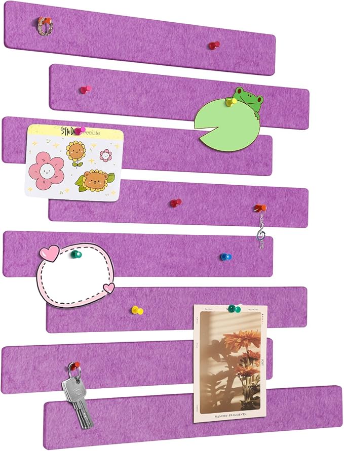 Cork Board for Walls - 8 Pack Felt Pin Board Bar Strips - Self-Adhesive Lightweight Bulletin Board - Cork Board for Office with 40 Push Pins No Damage for Wall (Rose)