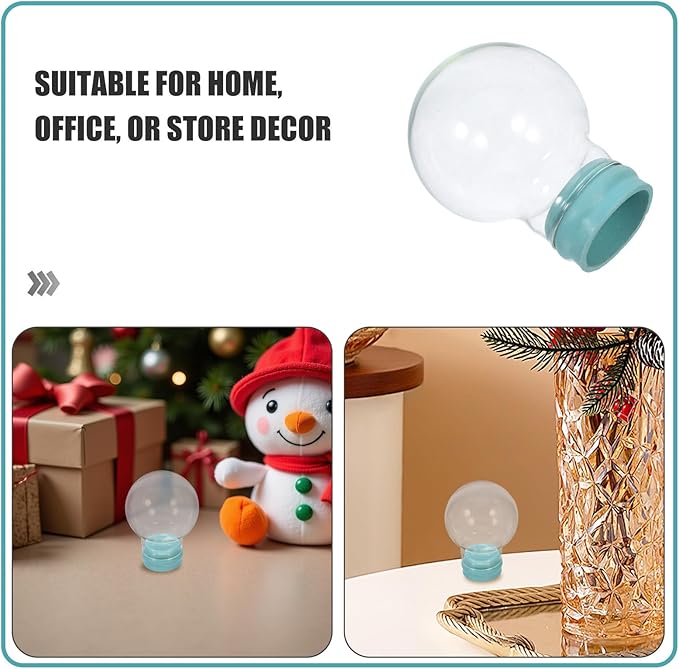 2pcs Glass Snow Globes: Clear Fillable Snow Water Globe Rubber Base Candy Bottle Jar for DIY Craft Home Christmas Winter Decoration 45mm