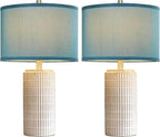 AIEAMPDO 23" Set of 2 Nautical Ceramic Nightstand Table Lamps, Blue | Side Table Lamps For Bedroom, Bedside, Living Room, Dining Room And Office, 2 LED Bulbs Included
