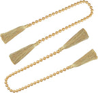34 Inch Pearl Glass Bead Garland with Tassels - Elegant Boho Table Decor, Fringe Wall Hanging for Wedding, Party, Farmhouse Rustic Prayer Bead Home Decoration(2 Pack,Gold)