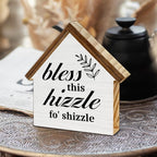 Housewarming Gifts New Home, Bless This Hizzle for Shizzle House Shaped Wood Sign, New Home Gifts for Friends, Rustic Farmhouse House Decor