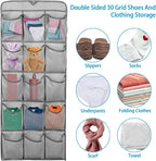 2Pcs 30 Large Pockets Dual Sided Hanging Shoe Organizer for Closet Shoe Storage Shelves with 360 Rotating Hanger Space Saving Storage Bag Hanging Shoe Rack for Bedroom Laundry Room,Gray