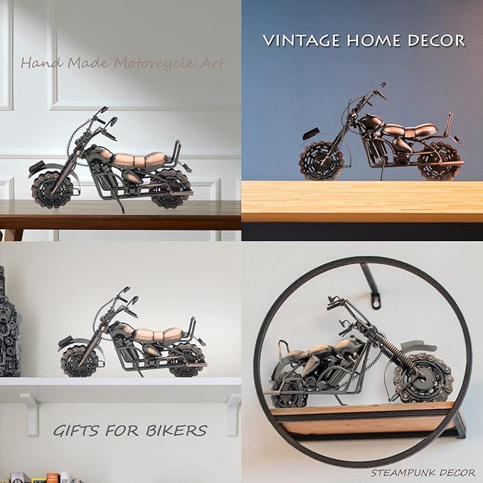 Motorcycle Gifts for Men & Women Bikers, 11.8" Handmade Metal Motorcycle Model, Vintage Motorcycle Decor for Man Cave, Garage, Home & Office