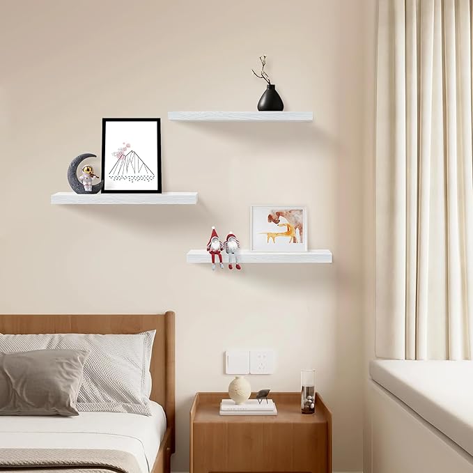 Upassion Floating Shelves for Wall Set of 3, 36" White Wall Shelves for Home Decor, Frame Display White Floating Shelf for Living Room, Bedroom, Bathroom, Kitchen