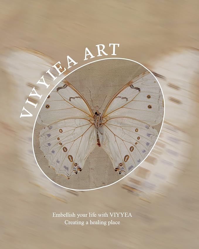 VIYYIEA Vintage Gold Framed Wall Art for Living Room, White Butterfly Canvas Prints Home Decor, Oil Painting Picture, Bedroom Wall Decor Gifts for Friends or Family -【Morpho polyphemus】-(24L x 16W)