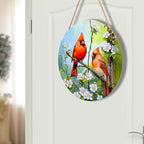 Harooni Spring Summer Cardinal Welcome Door Sign for Front Door Decor,Spring Pink Floral Round Wood Hanger Wreath for Outside Farmhouse Wooden Wreath for Porch Wall Hanging Sign Plaque Decor 12"x12"