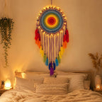 Boho Wall Decor for Bedroom, Large Macrame Dream Catcher, Aesthetic Room Decor for Women Girls, Cozy Hanging Decor for Apartment Nursery