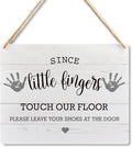 Lacosu Wall Pediments Shoes Off Sign,Since Little Fingers Touch Our Floor Please Take Your Shoes Off Hanging Welcome Sign for Outdoor,10x8 Inches