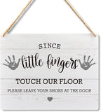 Lacosu Wall Pediments Shoes Off Sign,Since Little Fingers Touch Our Floor Please Take Your Shoes Off Hanging Welcome Sign for Outdoor,10x8 Inches