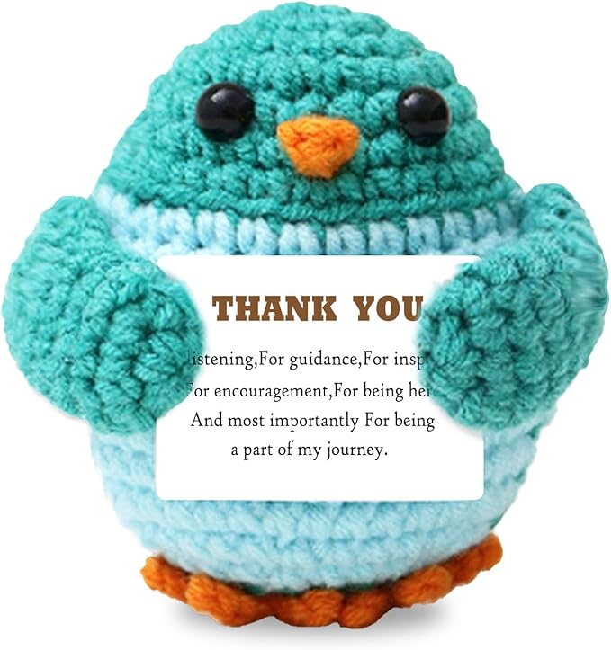Mini Positive Crochet Animals Parrot with Warm Card, Cute Handmade Knitted Parrot Birthday Gifts for Women Men, Funny Emotional Support Crochet Stuff Decor