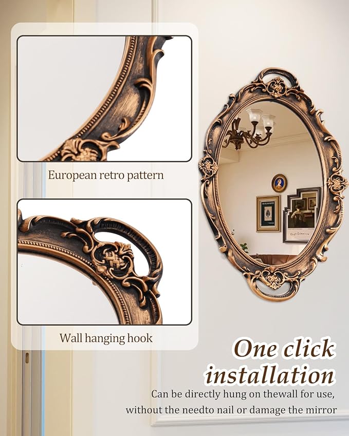 XPXKJ Vintage Gold Mirror Tray Vanity Tray for Dresser Perfume Storage Decorative Mirrored Glass Tray Coquette Room Decor, Bedroom, Bathroom Oval Antique Serving Makeup Organizer