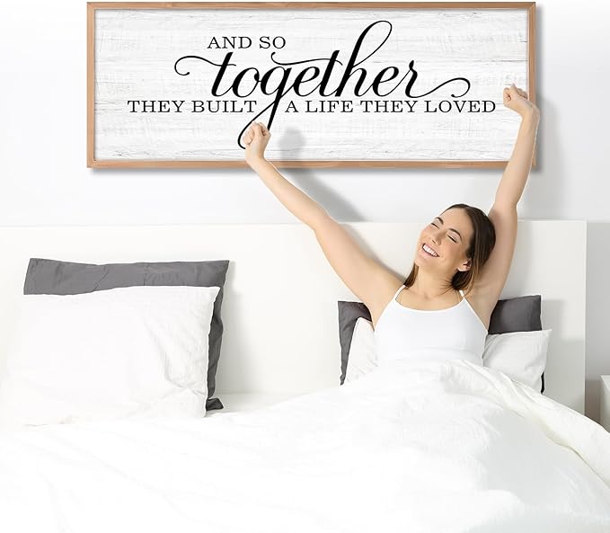 Rutiyoka Farmhouse Wall Decor: 'and so Together They Built a Life They Loved' Sign, 41.3''15'' Large Framed Wood Wall Art for Bedroom Couples Room Decor (Brown Frame)