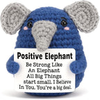 Mini Crochet Elephant Gift with Positive Card, Handmade Emotional Support Animal Doll, Cute Cheer Up Encouragement Gift for Women Men Friends, Graduation Birthday Desk Decor