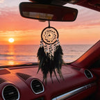 Mini Dream Catcher for Car Rear View Mirror Accessories,Handmade Small Dream Catchers Boho Car Charm Interior Decor（Black）