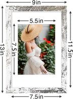 Vittanly 8x12 Picture Frames Set of 9, Shatter Resistant Plexiglass, Display 6x8 Pictures with Mat or 8x12 without Mat, Photo Frames for Wall or Tabletop, Engineered Wood, Distressed White