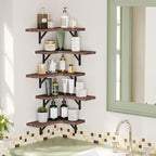 Fixwal Floating Shelves for Wall Set of 5, Rustic Wood Wall Mounted Corner Shelf for Bathroom, Kitchen, Bedroom, Home Decor, Laundry Room, Living Room (Walnut Brown)