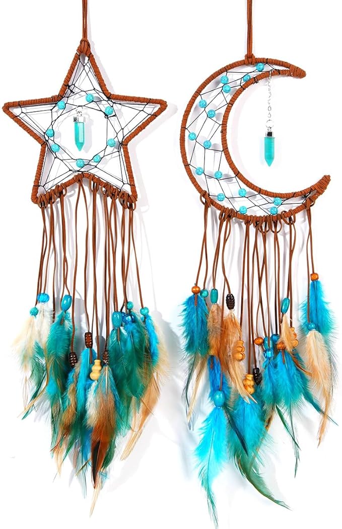 MEXIDAWN DIY Feather Dream Catcher Kits Blue Wall Hanging Boho Decor Handmade Dream Catcher for Adults, Star