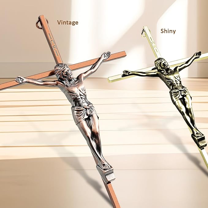 ACHIBANG 2 Pack Crucifix Wall Cross – Gold & Copper Catholic Jesus Crosses for Wall, 10" Metal Crucifix Decor for Blessing & Protection