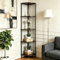 Corner Shelf Stand 5 Tier, Tall Slim Corner Bookshelf, Small Storage Display Shelving Unit for Home Office, Bathroom, Bedroom, Easy Assembly with Anti-Tip Design, Rustic Brown