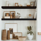 QEEIG Floating Shelves for Wall 35.4" Long - Wall Mounted Shelf Bathroom Kitchen Living Room Bedroom Farmhouse Home Decor Display Bookshelf Large 35.4 x 9.3 inch Set of 2, Black (008-90B)
