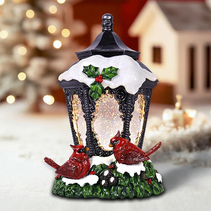 Christmas Snow Globe Lantern Cardinals Water Glittering Globe with 6H Timer Function Christmas Snow Globes 3 AA Battery Operated for Christmas Festival Decorations Gifts (Cardinals)