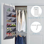 FENTEC 2 Pack Over the Door Shoe Organizer, Hanging Shoe Organizer, 6-Tier Large Deep Pockets Door Shoe Rack with 3 Hooks Shoe Organizer for Shoes, Sneakers, and Home Accessories, Grey