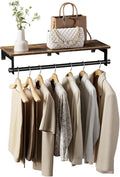 Luxspire Clothes Rack 28.7inch, Wall Mounted Garment Racks with Top Shelf for Hanging Clothes, Heavy Duty Industrial Pipe Garment Rack, Laundry Room Shelves Closet Storage, Black + Brown