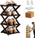 The 4-Tier No-Assembly Bamboo Rack, Bamboo Shoe Rack, Foldable Shoe Rack, Space Saving Collapsible Shelves for Entryway, Closet, Bathroom, Bamboo Shoe Rack, Foldable Shoe Rack (Brown, 4Tier)