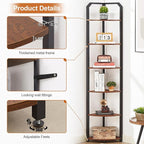 MNEETRUNG 71" Corner Shelf,6 Tier Industrial Corner Bookshelf, Freestanding Shelf Stand for Small Space,Home Office,Living Room,Bedroom,Brown
