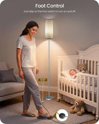 Dimmable Floor Lamps for Living Room with Remote and Foot Switch, 64.4” Modern Standing Tall Lamp, Corner Lamp for Bedroom, Office, Bulb Included, 3000K-6500K, Gray and Silver, FCC Listed SH06LD05W1