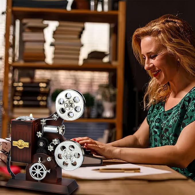 POPGIFTS Movie Projector Music Box, Mini Antique Vintage Music Box Plays Tune for Elise Movie Theater Hollywood Theme for Cinema Time Party Home Decor