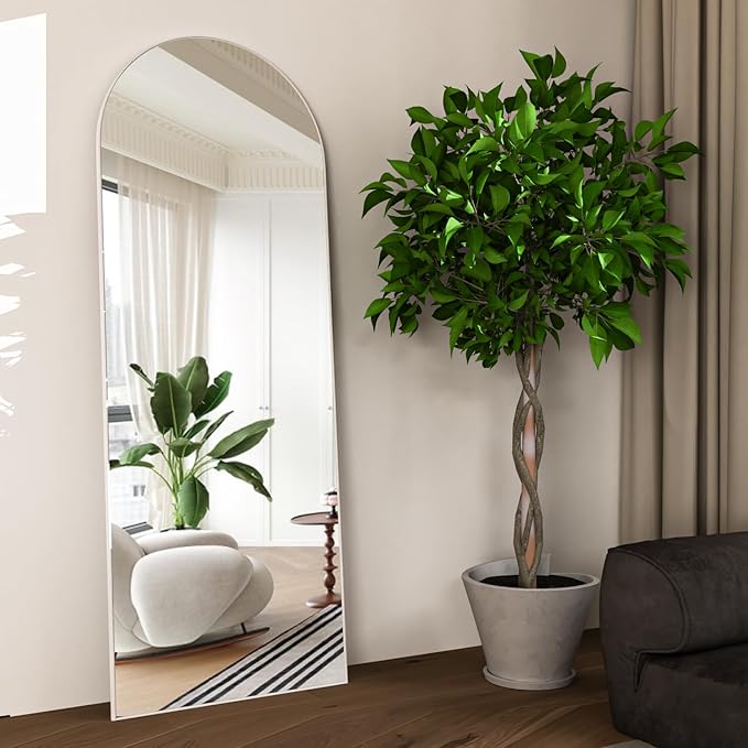 Full Length Mirror, 56"x16" Arch Floor Mirrors with Stand, White Arched Full Body Standing or Leaning Mirror for Bedroom, Living Room