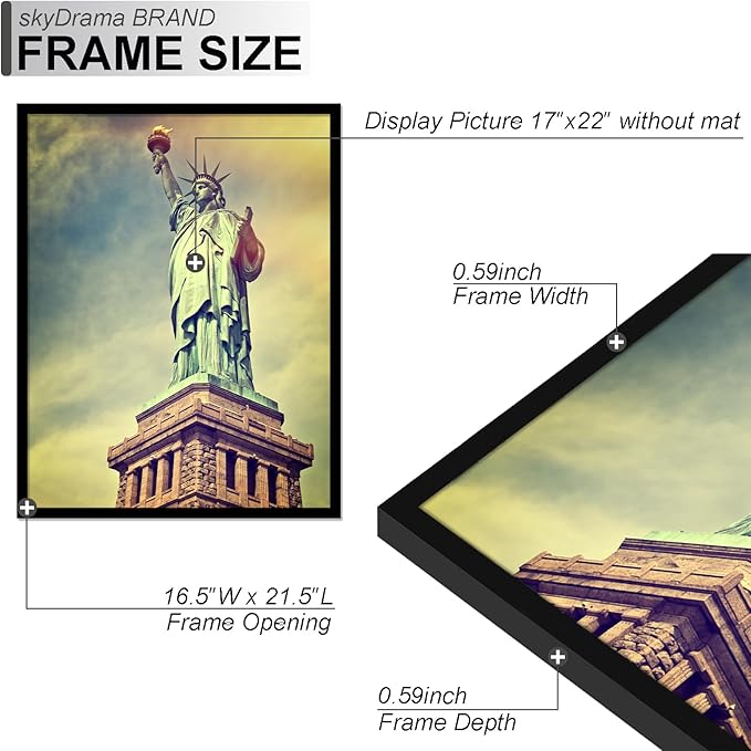 100% Solid Wood 17x22 Picture Frame Set of 2, Black Frame for 17 x 22 Inch Picture Poster Photo, Light Weight 17 by 22 HQ Matte Black Frame for Wall - 2 Pack/Black/17 x22