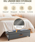 4 Pack Under Bed Storage with Wheels, Adjustable Height Storage Containers, 10 inches Large Capacity Rolling Underbed with Lids, Storage Drawers Shoes, Clothes, Blankets, Grey