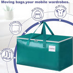 StorageRight Moving Bags-Heavy Duty Moving Boxes, Storage Totes with Zipper, Reinforced Handles and Tag Pocket-Collapsible Moving Supplies for moving, Storage and Travel 93L(Green-10 Pack)