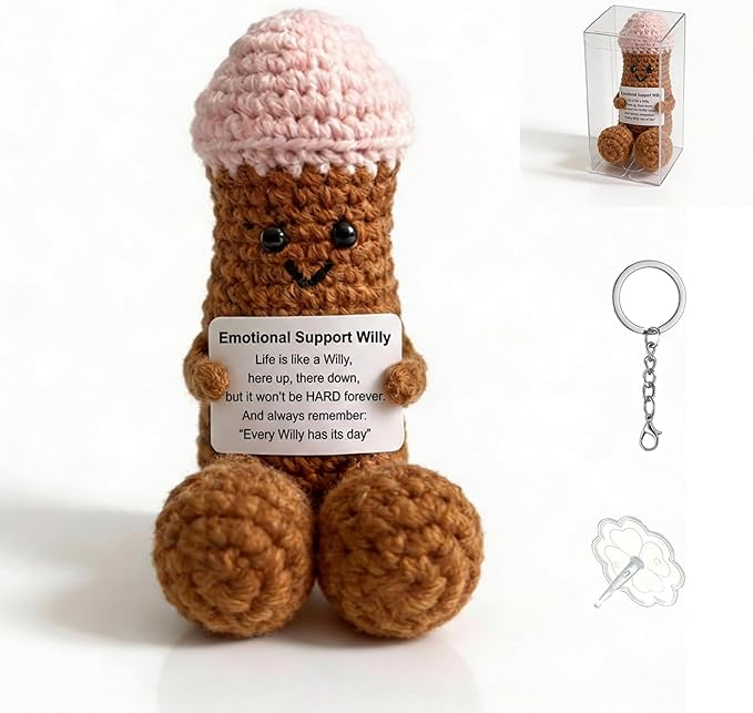 Funny Positive Crochet Animals Gag Doll Emotional Support Stuffed plushies for Men and Women Friends, Weird Things Motivational Office Decor Valentine‘s Day Gifts (Emotional Willy)