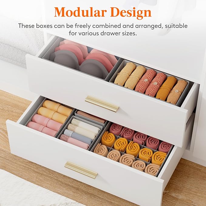 Lifewit Underwear Drawer Organizer for Closet 36 Pack, 3 Sizes Dresser Organizer Dividers, Deep Fabric Foldable Drawer Storage Organizer Bins for Clothes/Sock/Bra, Light Grey