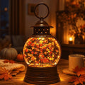 Fall Snow Globe Lantern with Swirling Maple Leaf Glitter 6H Timer Battery & USB Powered Fall Decor Autumn Snow Globe for Thanksgiving, Home, Tabletop Decoration