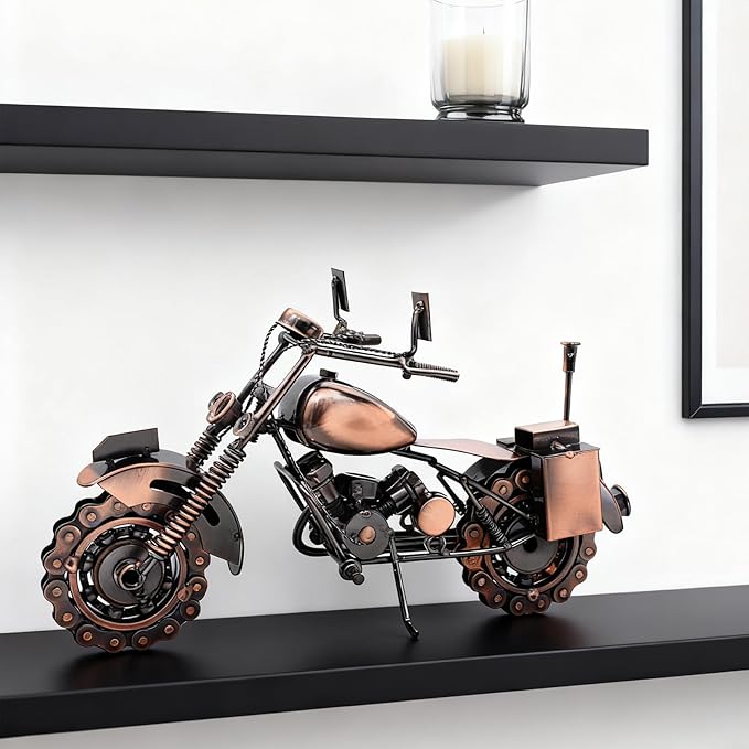 Motorcycle Gifts for Men & Women Riders, 11.8" Handmade Metal Motorcycle Model, Vintage Figurine & Desk Decor for Man Cave, Garage, Office & Home