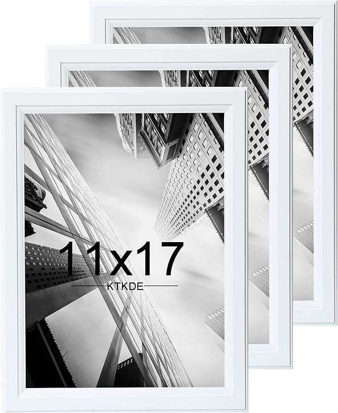KTKDE 11x17 Picture Frame Set of 3,White Wooden frames, Vertical & Horizontal Wall Hanging for Wall Display,Studio Gallery Photo Frame for Photos, Posters & Art Prints