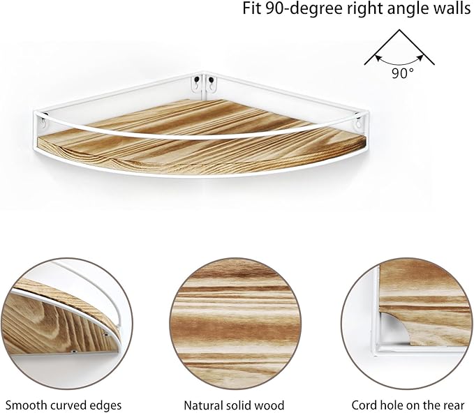 Corner Shelf Wall Mounted, Set of 3 Corner Floating Shelves with Cord Hole and Guardrail for Cable Box, Baby Monitor Pet Cameras, Speaker, Nursery Kitchen Living Room Bathroom, White