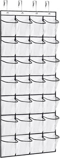 28Large Pockets Over The Door Shoe Organizer, Hanging Shoe Organizer for Closet, Premium Clear Shoe Rack for Door, Shoes Hanger Organizers Storage Holder for Back of Door and 4Metal Hook White