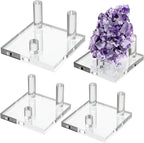Hipiwe Clear Acrylic Display Stand - Three-Peg Display Easel Stands for Fossil Coral Geodes Rock Mineral Agate Small Collectibles, Set of 4
