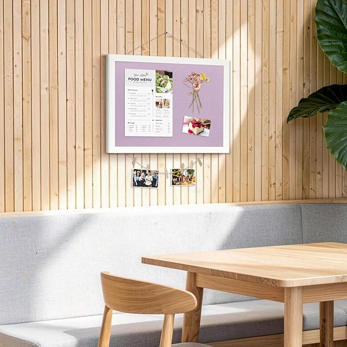DOLLAR BOSS Bulletin Boards with Linen 1-Pack 16''X 12'' Double-Sided Cork Board for Walls Wood Framed Bulletin Boards, Small Pin Board for Home Kitchen Office Decorative Hanging 10 Pushpins, Purple