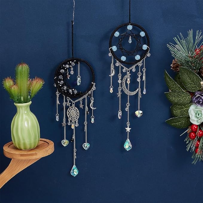 2 Sets Small Moon Star Dream Catcher Kit Make Your Own Dreamcatcher Kit Colorful Mini Dream Catcher Wall Hanging Kit Instruction Included for Bedroom Wall Decor Nursery Room Wedding Party